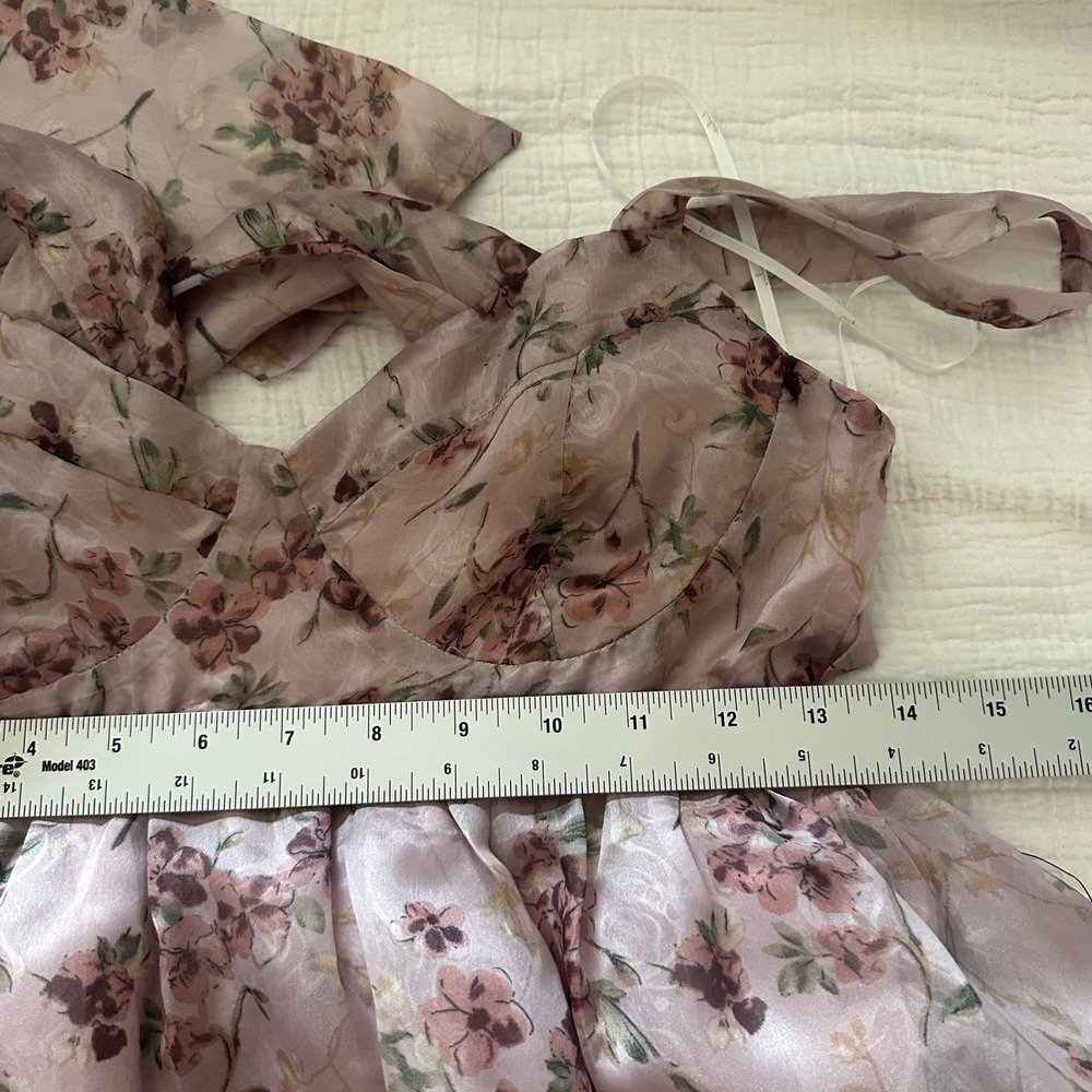 Lulus Marvelously Darling‎ Mauve Floral Organza Tiered Backless Midi Dress NWT S - Picture 9 of 13